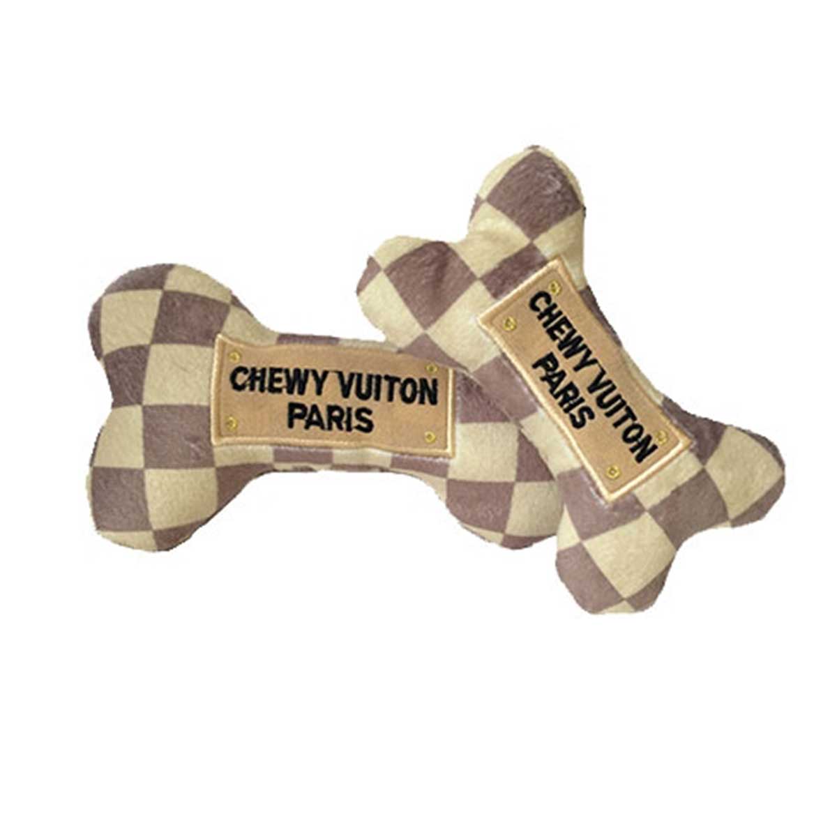 White Chewy Vuiton Bone with Squeaker - 3 sizes