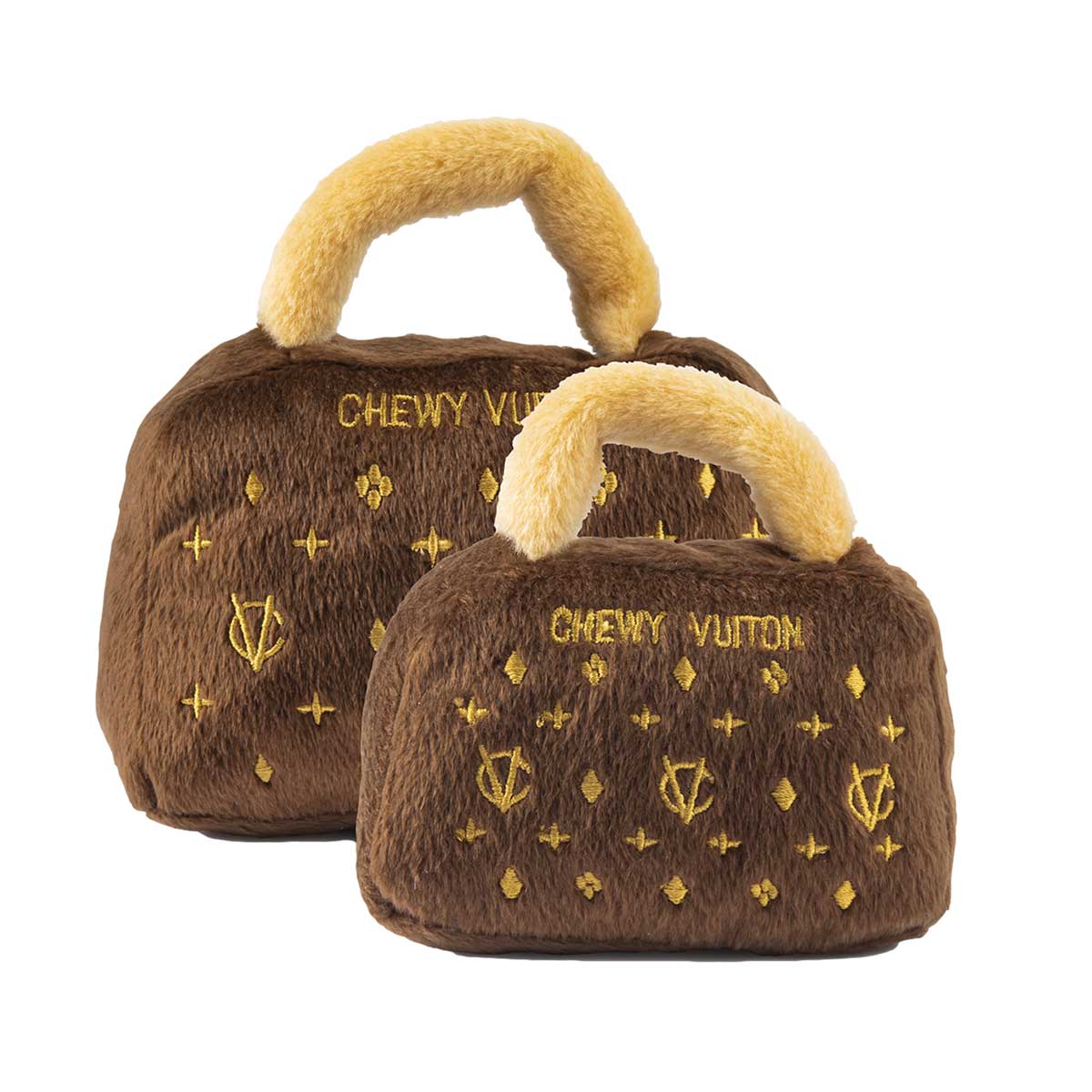 Toy Brown Chewy Vuiton Bag Purse Squeaky Dog Toy – Petit Pups