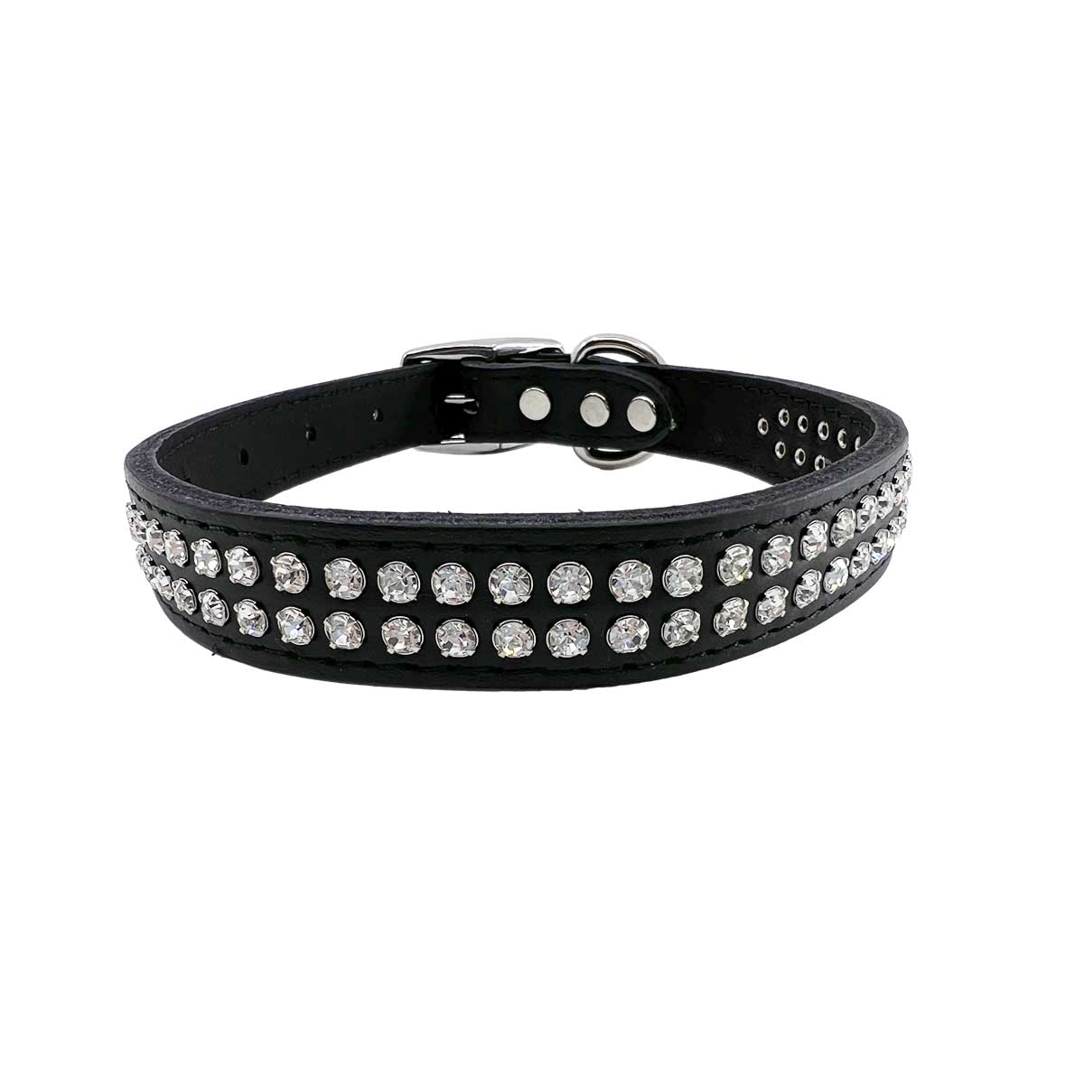 Fancy Jeweled Leather Collar in Black