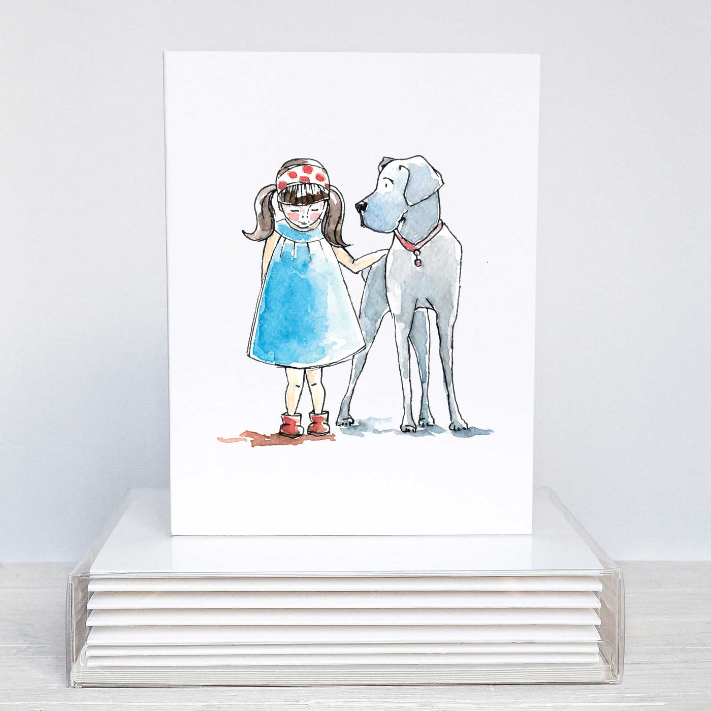 Blank Note Card Set - Girl Walking her Dog | Pawlicious & Company
