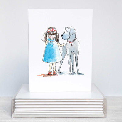 Blank Note Card Set - Girl Walking her Dog | Pawlicious & Company