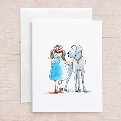 Blank Note Card Set - Girl Walking her Dog | Pawlicious & Company