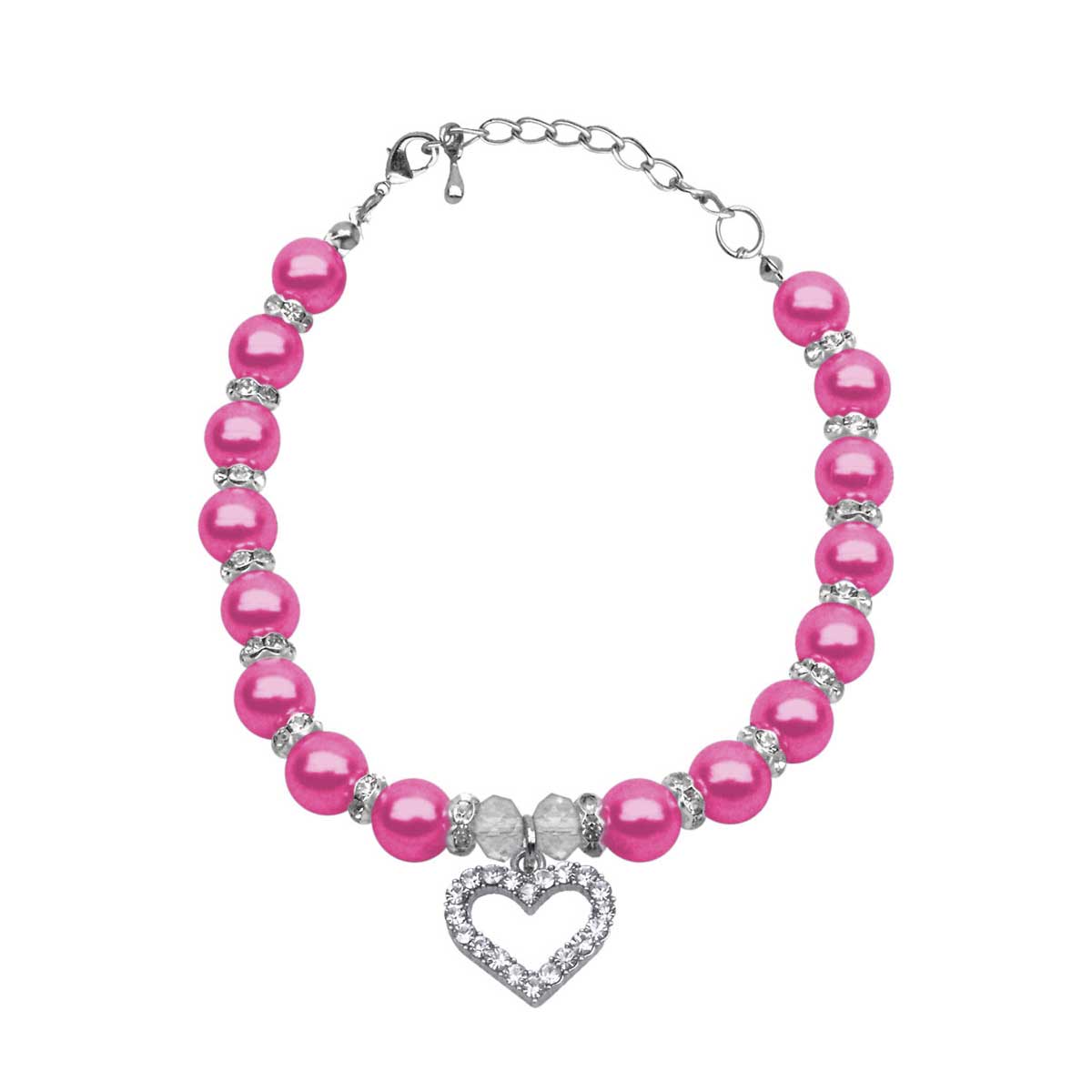 Crystal Heart Necklace with Bright Pink Pearls | Pawlicious & Company