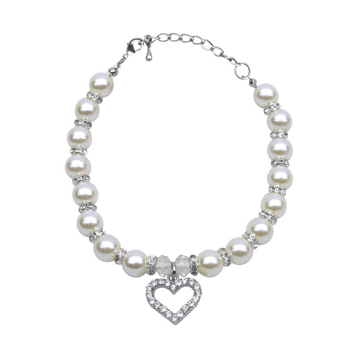Crystal Heart Necklace with White Pearls | Pawlicious & Company