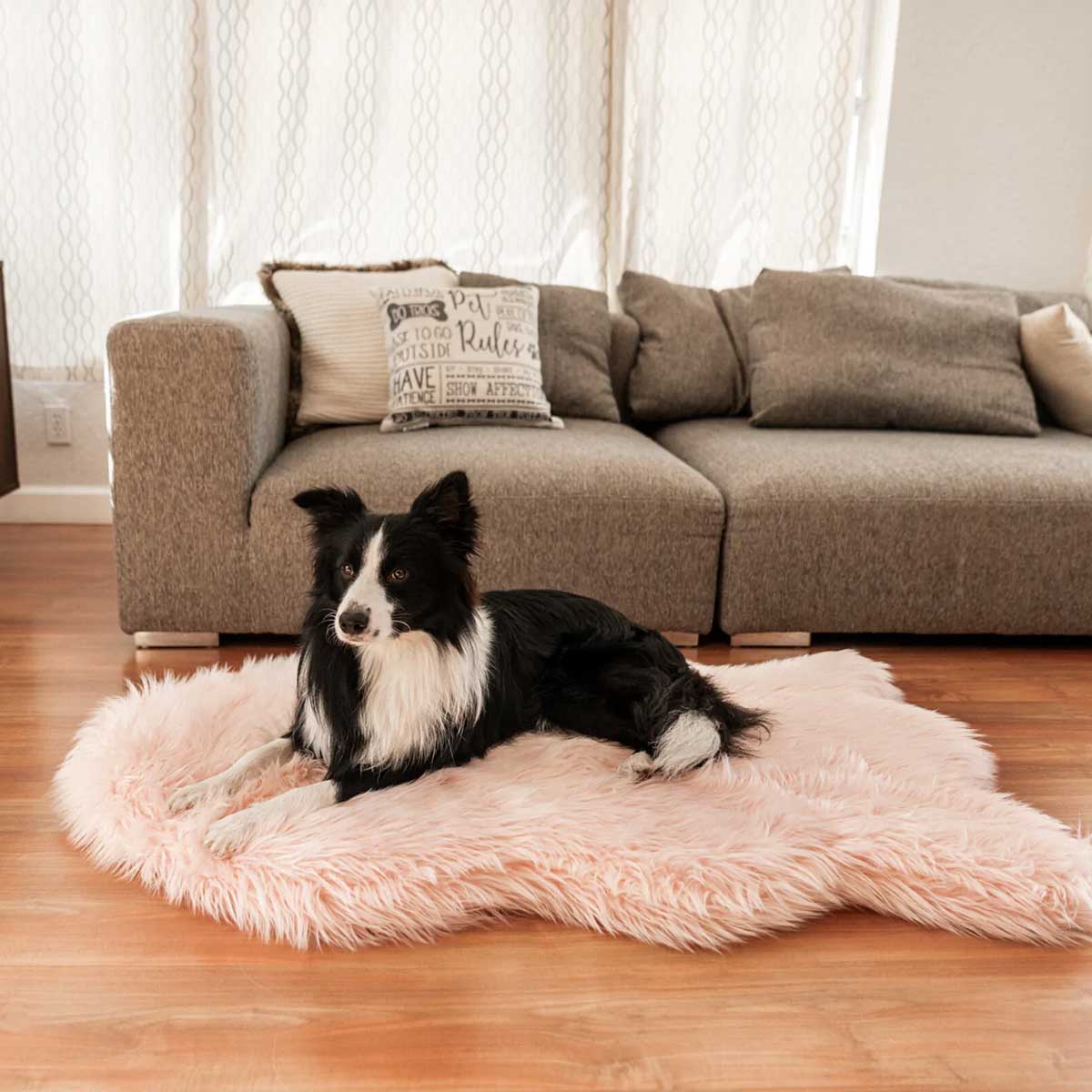 PupRug Faux Fur Curved Orthopedic Dog Bed - Blush Pink | Pawlicious & Company
