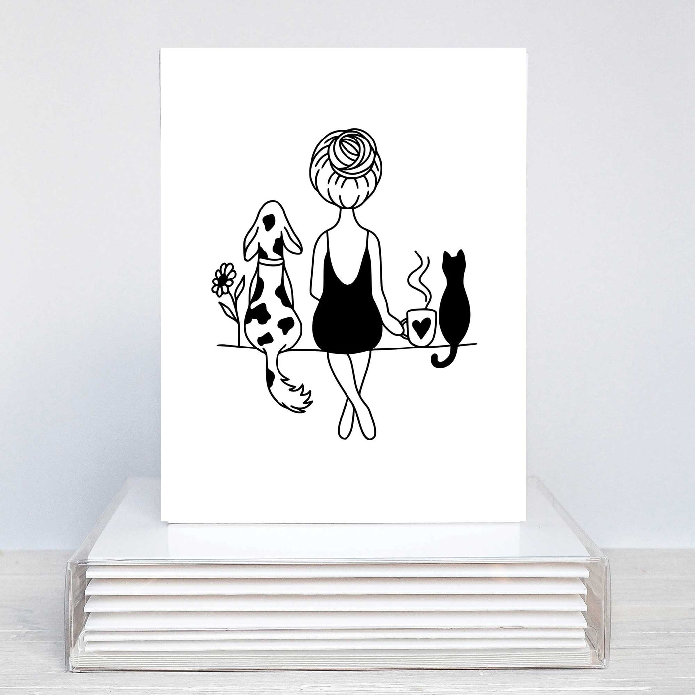 Girl with Dog and Cat Blank Note Card Set | Pawlicious & Company