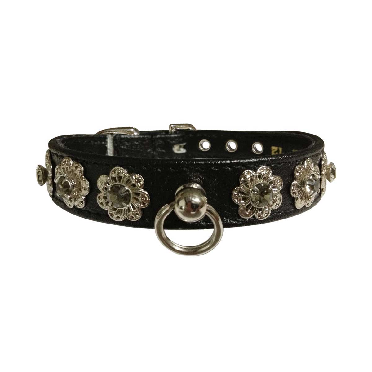 Starlite Faux Leather Collar with Crystal Flowers in Black | Pawlicious & Company