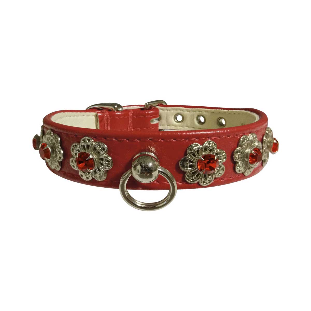 Starlite Faux Leather Collar with Crystal Flowers in Red | Pawlicious & Company