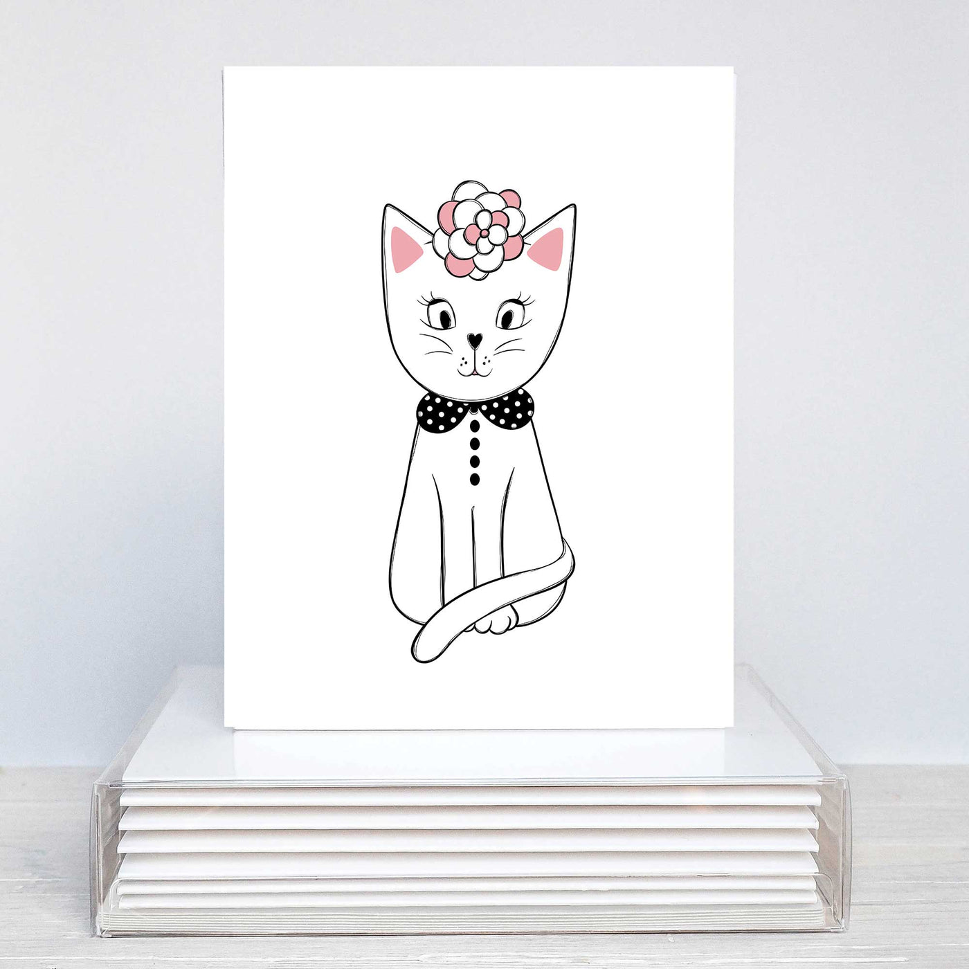 Sweet Kitty with Flower Bow Blank Note Card Set | Pawlicious & Company
