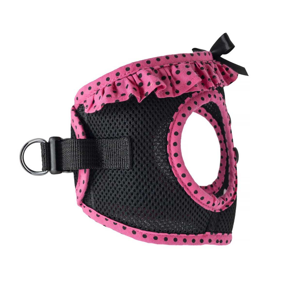American River Choke Free Dog Harness in Black & Pink Polka Dot | Pawlicious & Company