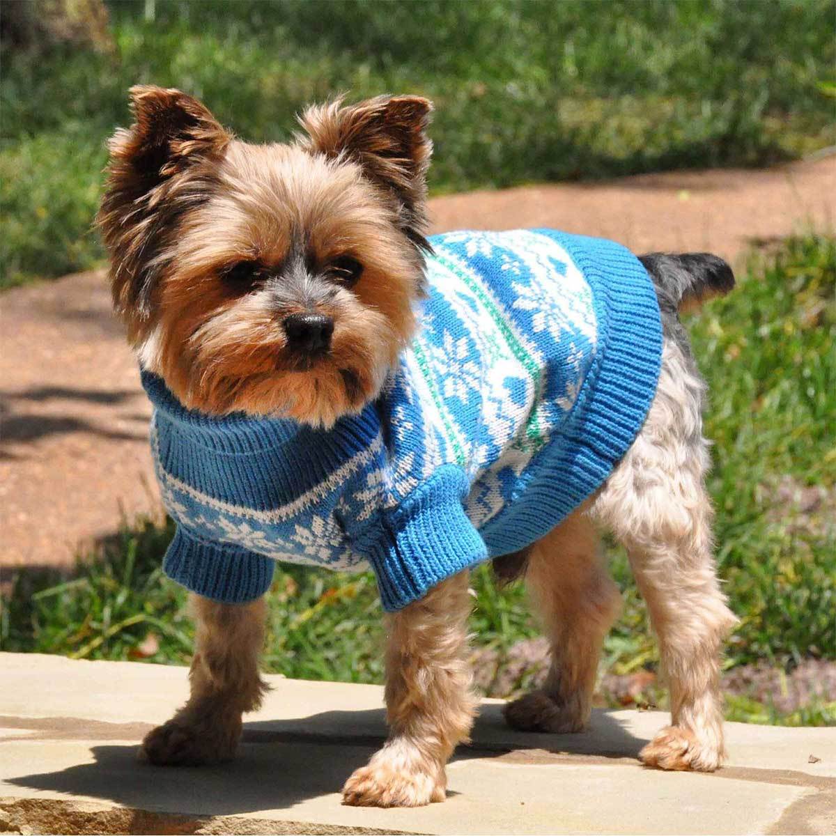 Blue Snowflake and Hearts Dog Sweater | Pawlicious & Company