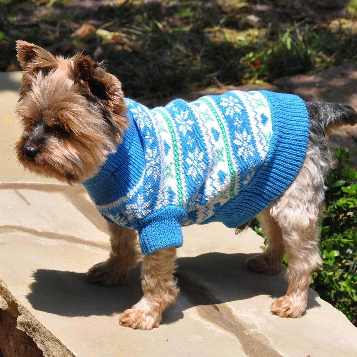 Blue Snowflake and Hearts Dog Sweater | Pawlicious & Company