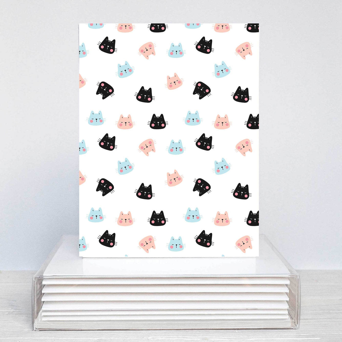 Blank Note Card Set - Pink and Blue Doodle Cats | Pawlicious & Company