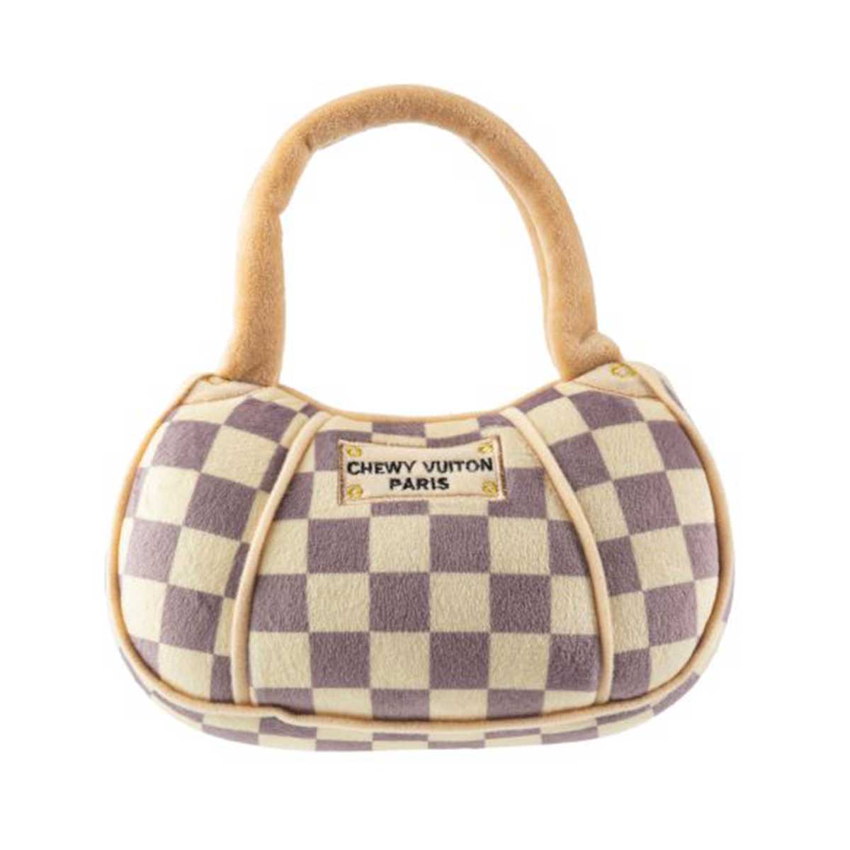 Checker Chewy Vuiton Handbag Dog Toy | Pawlicious & Company