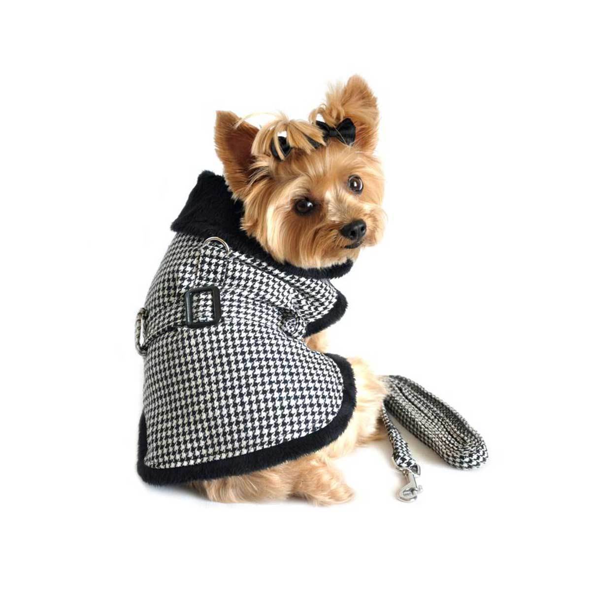 Classic Black & White Houndstooth Dog Harness Coat | Pawlicious & Company