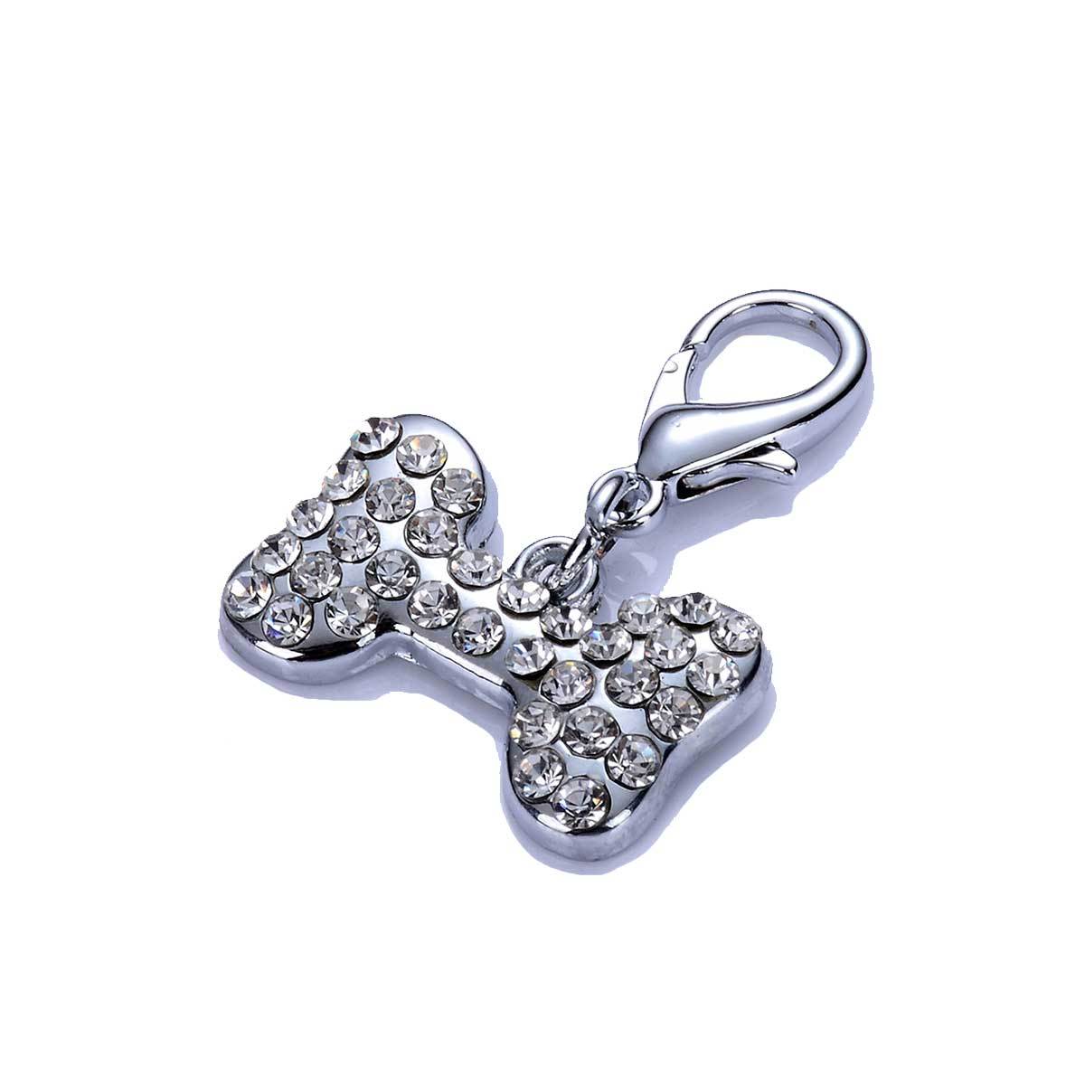 Crystal Dog Bone Collar Charm in Clear | Pawlicious & Company