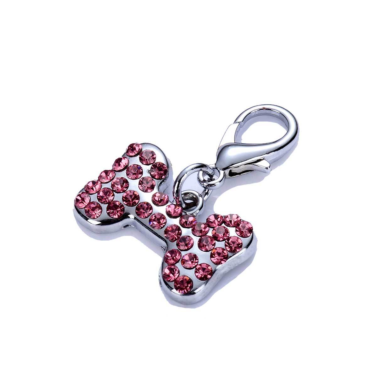 Crystal Dog Bone Collar Charm in Pink | Pawlicious & Company