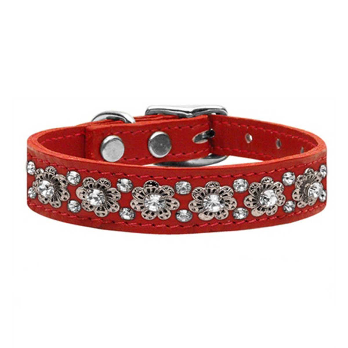 Fancy Jeweled Leather Collar in Red | Pawlicious & Company