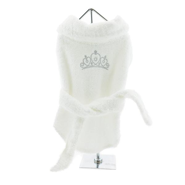 Girls Tiara Cotton Dog Bathrobe White Silver | Pawlicious & Company