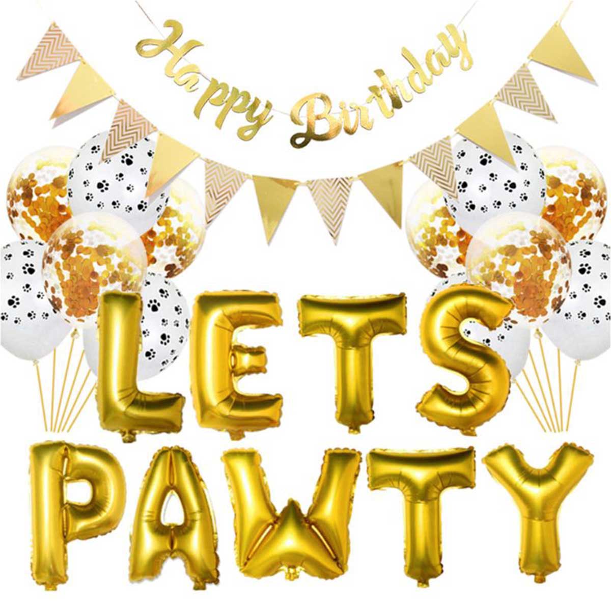 Gold Lets Pawty Birthday Balloons 15 Piece Set | Pawlicious & Company
