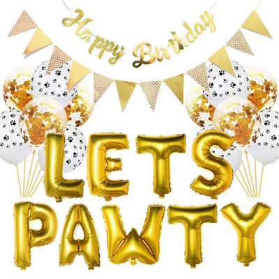 Gold Lets Pawty Birthday Balloons 15 Piece Set | Pawlicious & Company