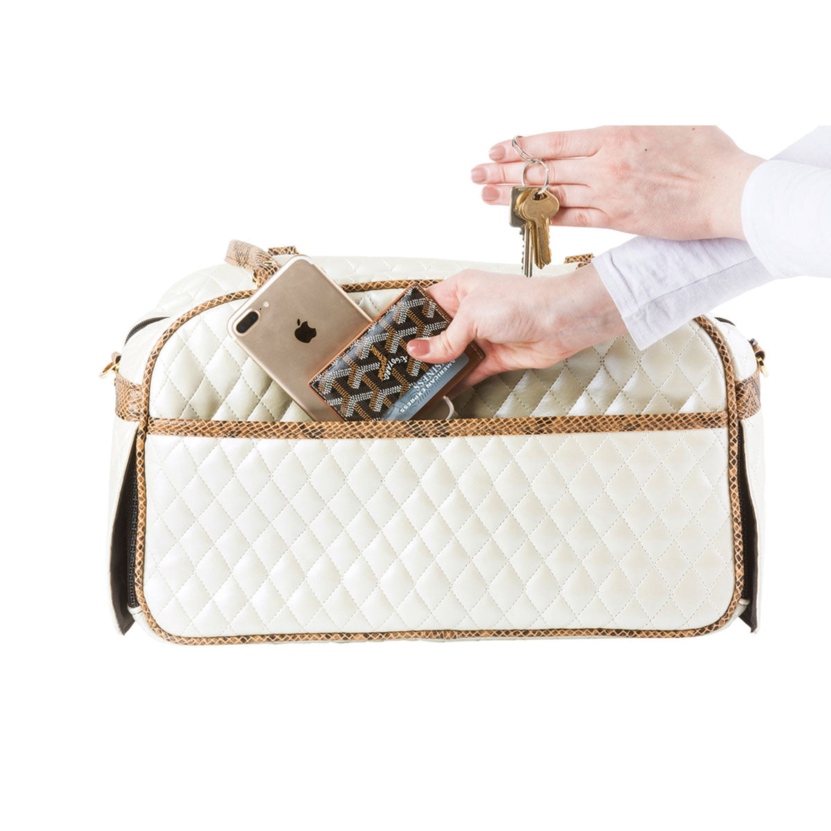 Marlee Pet Carrier - Ivory Quilted with Snake | Pawlicious & Company