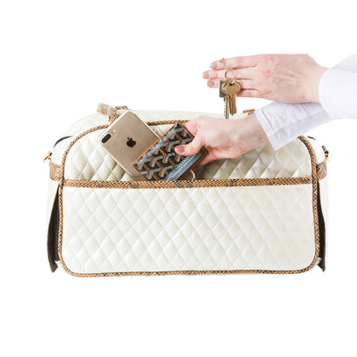 Marlee Pet Carrier - Ivory Quilted with Snake | Pawlicious & Company