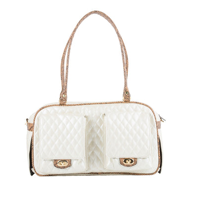 Marlee Pet Carrier - Ivory Quilted with Snake | Pawlicious & Company