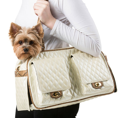 Marlee Pet Carrier - Ivory Quilted with Snake | Pawlicious & Company