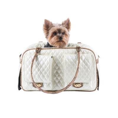 Marlee Pet Carrier - Ivory Quilted with Snake | Pawlicious & Company