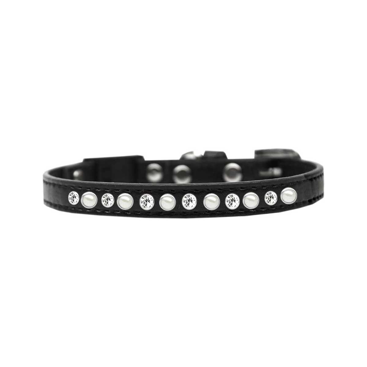 Pearl and Rhinestone Cat Safety Collar in Black | Pawlicious & Company