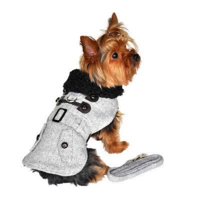 Gray Herringbone Dog Harness Coat | Pawlicious & Company