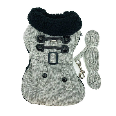Gray Herringbone Dog Harness Coat | Pawlicious & Company