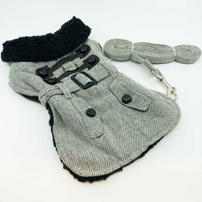 Gray Herringbone Dog Harness Coat | Pawlicious & Company