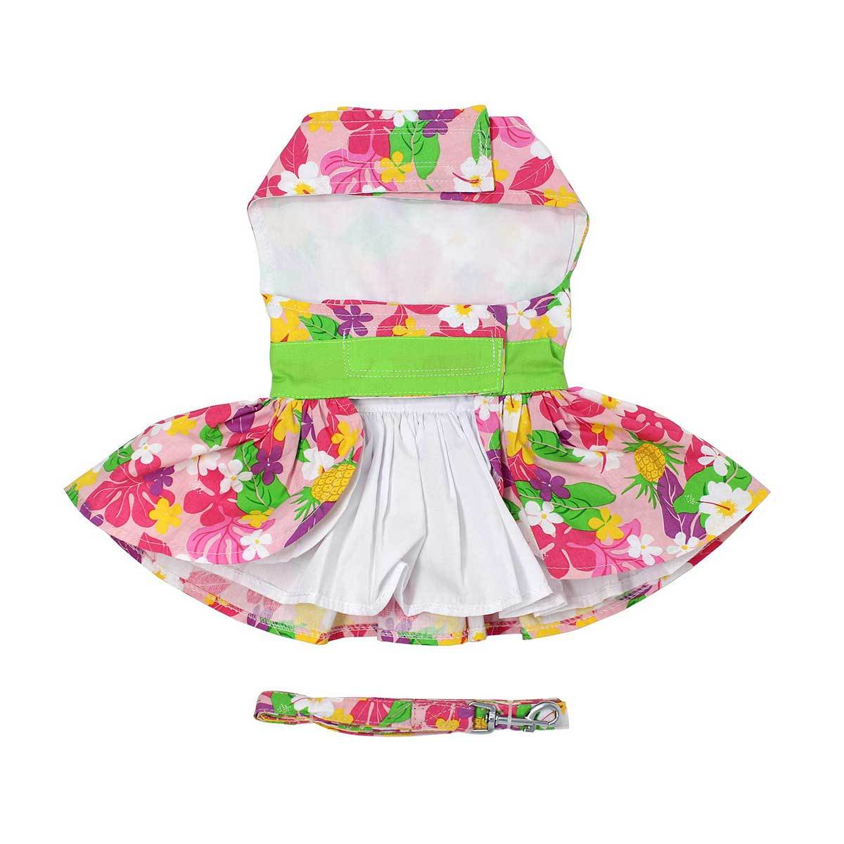 Pink Hawaiian Floral Dog Harness Dress with Matching Leash | Pawlicious & Company
