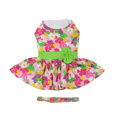 Pink Hawaiian Floral Dog Harness Dress with Matching Leash | Pawlicious & Company