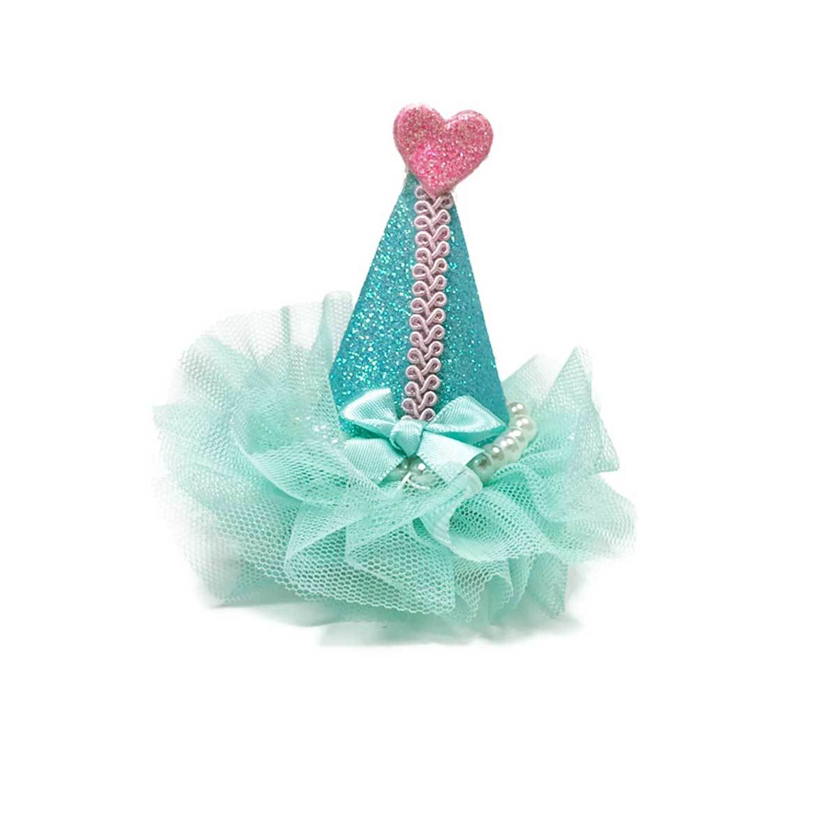 Pretty Party Hat Clip-On in Aqua | Pawlicious & Company