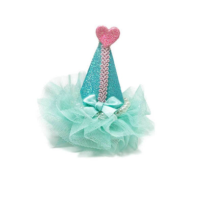 Pretty Party Hat Clip-On in Aqua | Pawlicious & Company