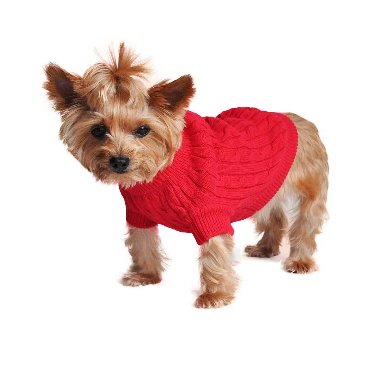 Cable Knit Dog Sweater in Red | Pawlicious & Company