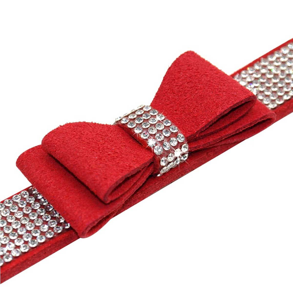 Red Suede Dog Collar with Bow and Bling | Pawlicious & Company