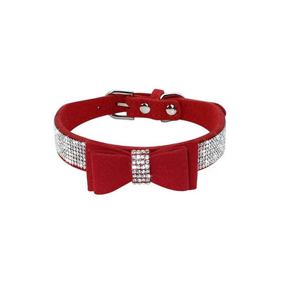 Red Suede Dog Collar with Bow and Bling | Pawlicious & Company