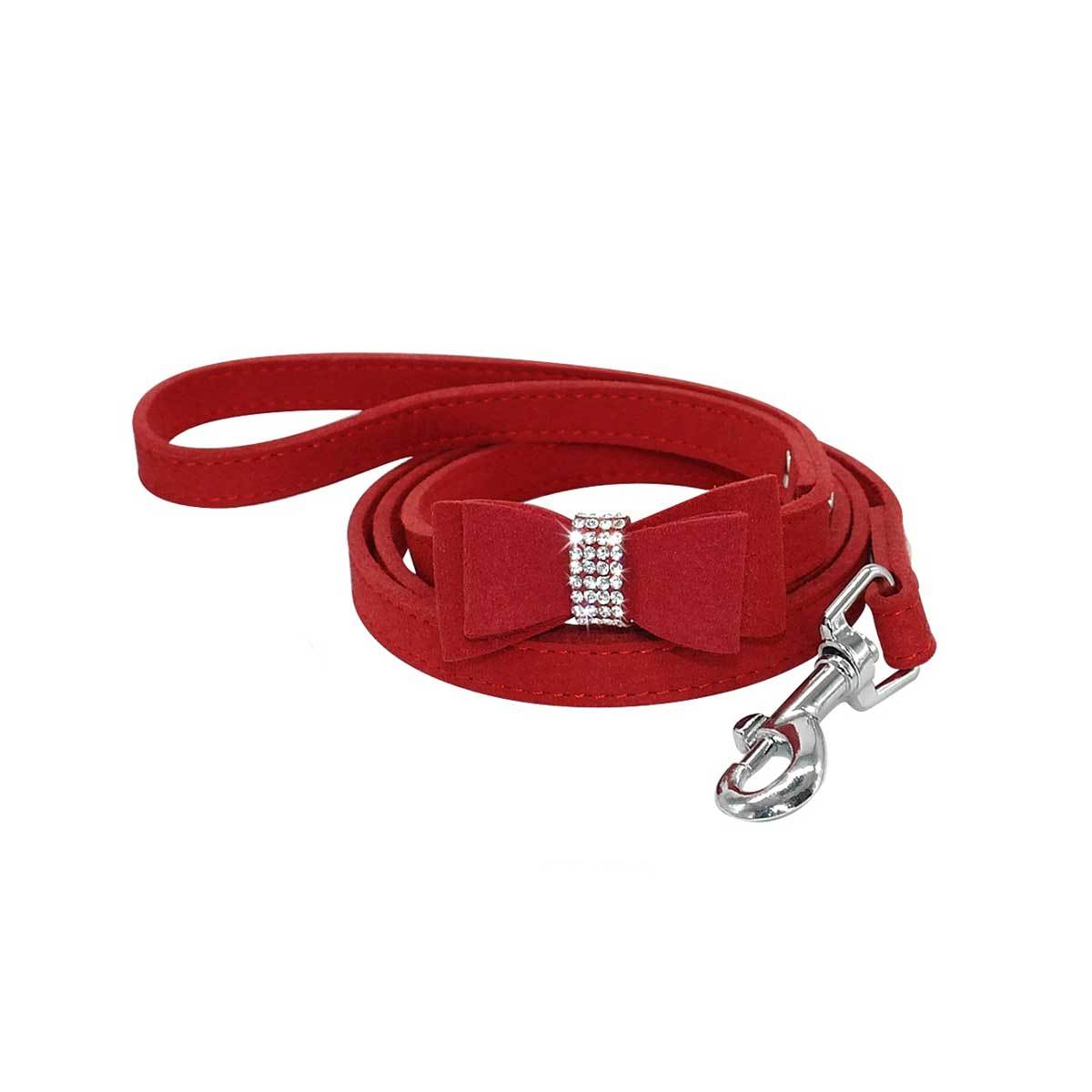 Red Suede Dog Leash with Bow and Bling | Pawlicious & Company