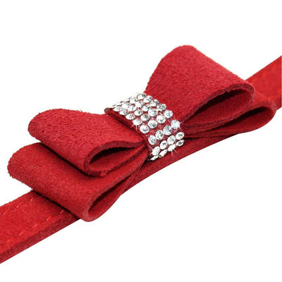 Red Suede Dog Leash with Bow and Bling | Pawlicious & Company