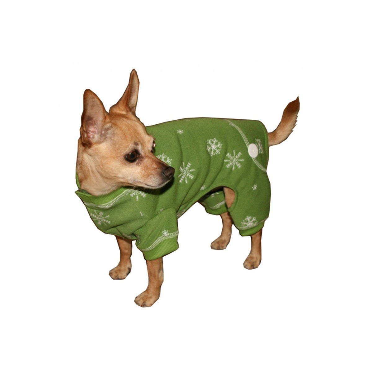 Snowflake Longjohn Dog Pajama in Green | Pawlicious & Company