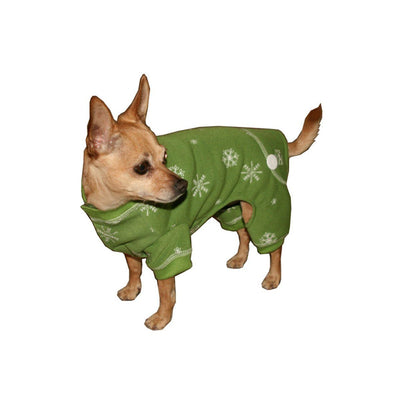 Snowflake Longjohn Dog Pajama in Green | Pawlicious & Company