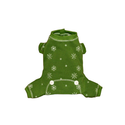 Snowflake Longjohn Dog Pajama in Green | Pawlicious & Company