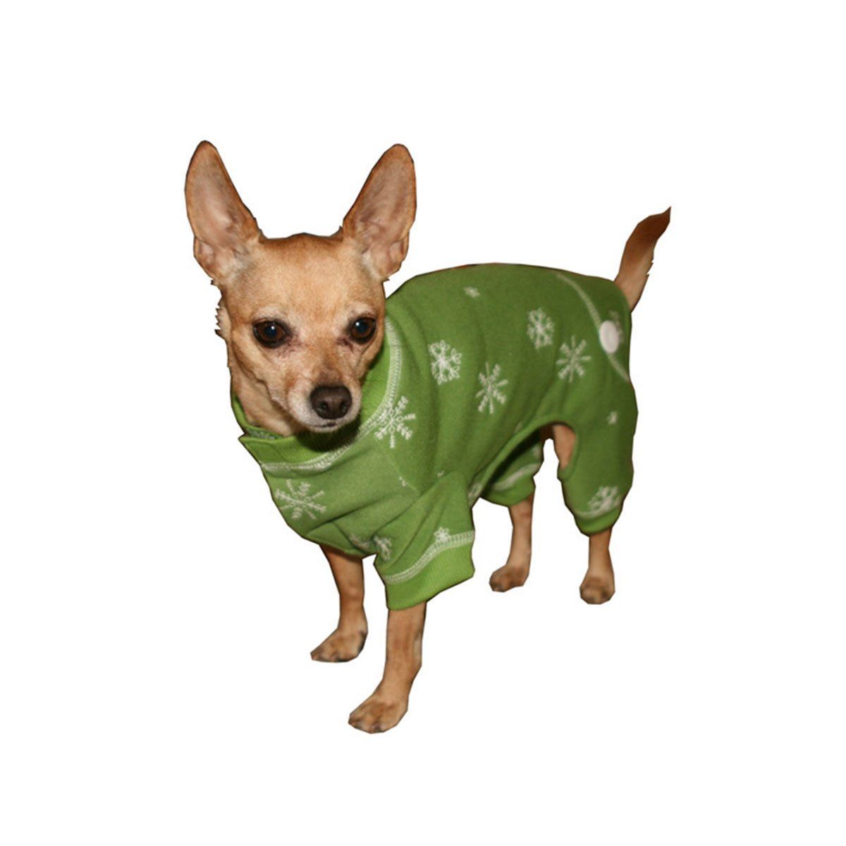 Snowflake Longjohn Dog Pajama in Green | Pawlicious & Company