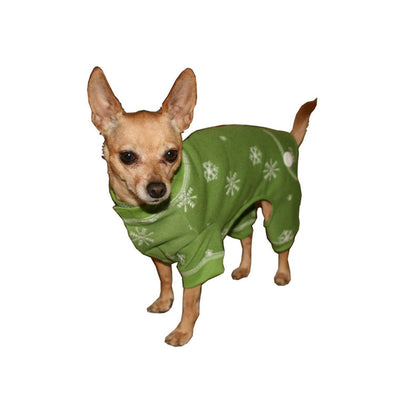 Snowflake Longjohn Dog Pajama in Green | Pawlicious & Company