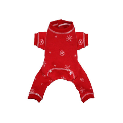 Snowflake Longjohn Dog Pajama in Red | Pawlicious & Company