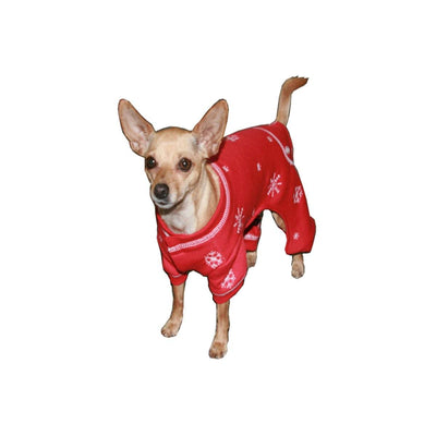 Snowflake Longjohn Dog Pajama in Red | Pawlicious & Company